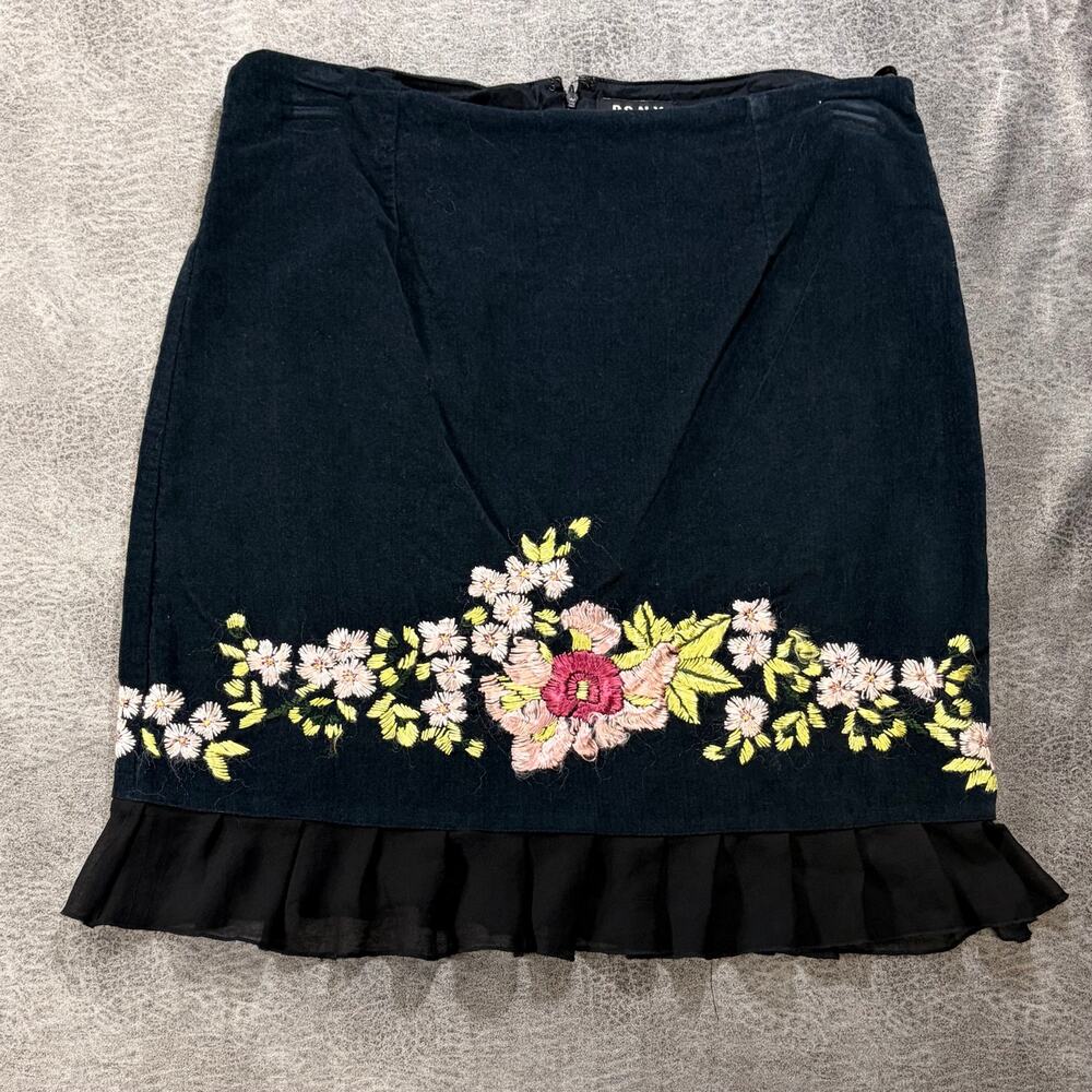 Vintage Black Floral Embroidered Sheer Hem Skirt